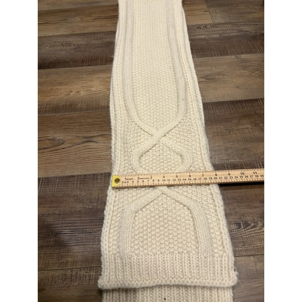 J.Crew Cable Knit Wool Acrylic Alpaca Warm Winter Wear Ivory Scarf 72x8in Women